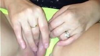 Sexy MILF in small yellow panties masturbation to orgasm porn video