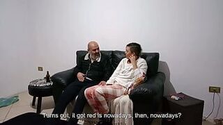Stepfather comes home and finds his stepdaughter on the couch and she seduces him until they have sex. porn video